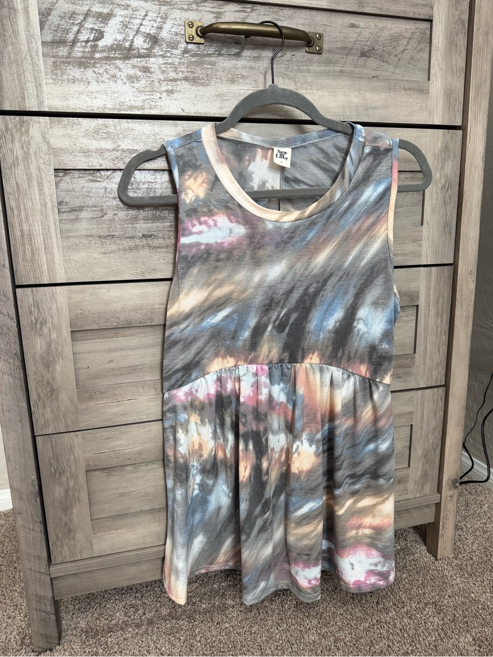 Sew In Love Tie-Dye Sleeveless Tank Top - Gray, Pink, Blue